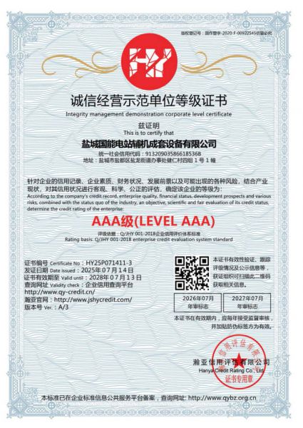 诚信经营示范单位等级证书